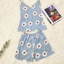Load image into Gallery viewer, Summer ice silk suit sling shorts small daisy pajamas lovely fresh sweet two sets of home clothes pajamas