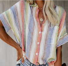 Load image into Gallery viewer, Fashion Casual Color Striped Shirt Button Short Sleeve Shirt