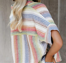 Load image into Gallery viewer, Fashion Casual Color Striped Shirt Button Short Sleeve Shirt