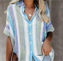 Load image into Gallery viewer, Fashion Casual Color Striped Shirt Button Short Sleeve Shirt