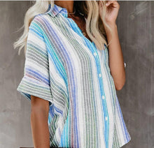 Load image into Gallery viewer, Fashion Casual Color Striped Shirt Button Short Sleeve Shirt