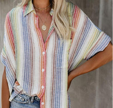Load image into Gallery viewer, Fashion Casual Color Striped Shirt Button Short Sleeve Shirt