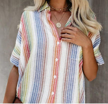 Load image into Gallery viewer, Fashion Casual Color Striped Shirt Button Short Sleeve Shirt