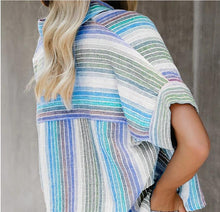 Load image into Gallery viewer, Fashion Casual Color Striped Shirt Button Short Sleeve Shirt