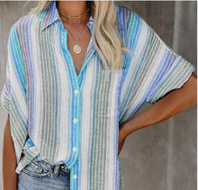 Load image into Gallery viewer, Fashion Casual Color Striped Shirt Button Short Sleeve Shirt
