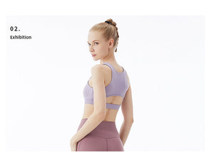 8 Colors Solid Color Sport Bra Women's Shockproof Yoga Vest Fitness Sling Gathered Back Underwear