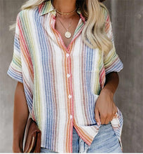 Load image into Gallery viewer, Fashion Casual Color Striped Shirt Button Short Sleeve Shirt