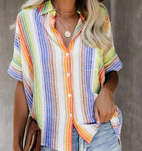 Load image into Gallery viewer, Fashion Casual Color Striped Shirt Button Short Sleeve Shirt
