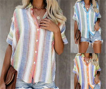 Load image into Gallery viewer, Fashion Casual Color Striped Shirt Button Short Sleeve Shirt