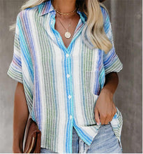 Load image into Gallery viewer, Fashion Casual Color Striped Shirt Button Short Sleeve Shirt