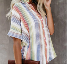 Load image into Gallery viewer, Fashion Casual Color Striped Shirt Button Short Sleeve Shirt