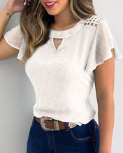 Load image into Gallery viewer, Popular Flower Embroidery Perspective Mesh Ruffle Sleeve Hollow Casual Top