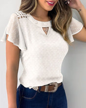 Load image into Gallery viewer, Popular Flower Embroidery Perspective Mesh Ruffle Sleeve Hollow Casual Top
