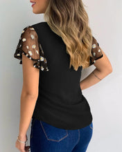 Load image into Gallery viewer, Popular Flower Embroidery Perspective Mesh Ruffle Sleeve Hollow Casual Top