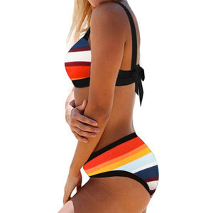 Women's Large Size Swimwear Print Triangle Split Swimsuit