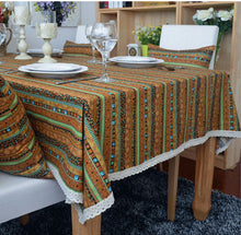 Load image into Gallery viewer, Cotton and linen table linen tablecloth tea table cloth square tablecloth national wind bronzing lace cotton and linen tablecloth