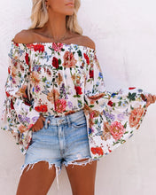 Load image into Gallery viewer, Printed one-shoulder flared sleeves and high-rise versatile top