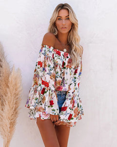 Printed one-shoulder flared sleeves and high-rise versatile top