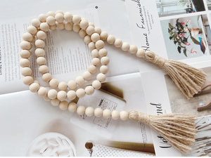 Log color tassel Wood Bead Pendant DIY handmade jewelry accessories string hemp rope Home Decoration pendant