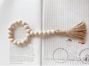 Log color tassel Wood Bead Pendant DIY handmade jewelry accessories string hemp rope Home Decoration pendant