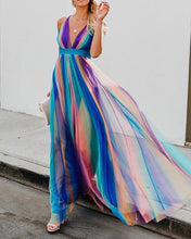 Load image into Gallery viewer, Sexy deep V rainbow mesh sling dress