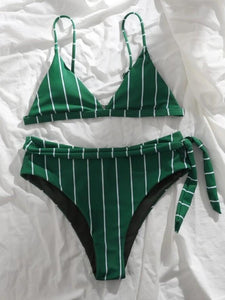 Striped Crossband Swimwear Sexy Backpiece High Waist Bikini