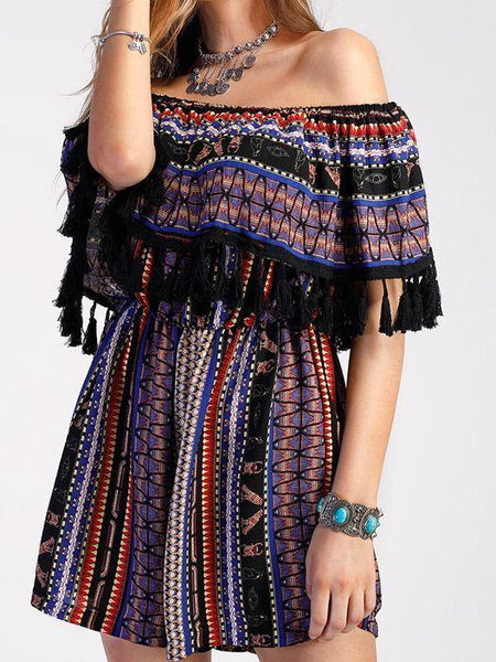 Off Shoulder Tassel Vintage Rompers