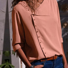 Load image into Gallery viewer, Casual Solid Color Irregular Diagonal Collar Button Long Sleeve Shirt
