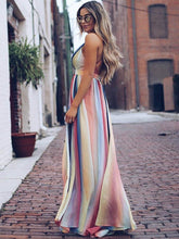 Load image into Gallery viewer, Deep V-neck Backless Gradient Maxi Dress