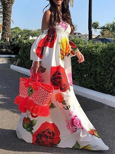 Floral Print Off Shoulder Beach Casual Maxi Dress