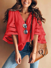 Load image into Gallery viewer, Solid Color V Neck Splice Loose T Shirt Tops