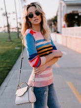 Load image into Gallery viewer, Colorful Stripe Round Neck Long Sleeve Sweater