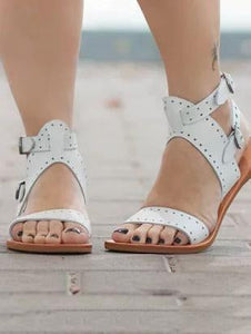 Solid Color Casual Open Toe Flat Sandals Shoes