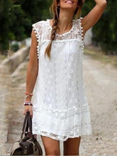 Load image into Gallery viewer, Round Neck Lace Casual Beach Mini Dress