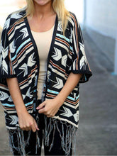 Load image into Gallery viewer, Bohemian Tasseled  Printing Mid-Sleeved Striped Coat