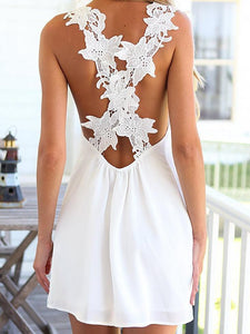 Sexy White V Neck Beach Mini Dress