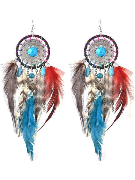 5 Colors Bohemia Feather Dream Catcher Tassels Earrings Accessories