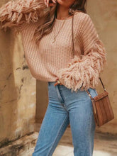 Load image into Gallery viewer, Solid Color Round Neck Long Sleeve Tassel Sweater