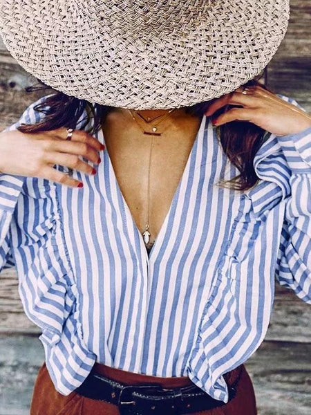 Fashion Stripe Long Sleeve T Shirt Top Blouse