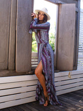 Load image into Gallery viewer, Pretty Chiffon Bohemia Floral Front Split with Tie Long Sleeve Maxi Dress