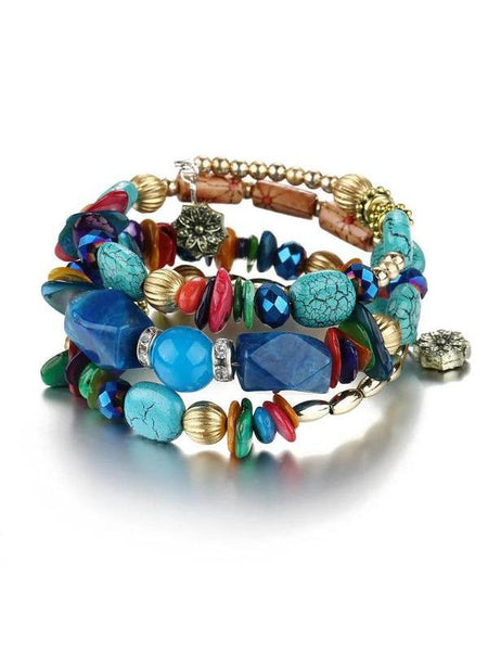 Bohemian Colorful Stone Long Bracelet Multilayer Rhinestone Bead Bracelet for Women Men