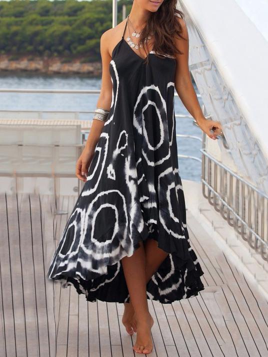 2018 Print Black Halter Beach Maxi Long Dress