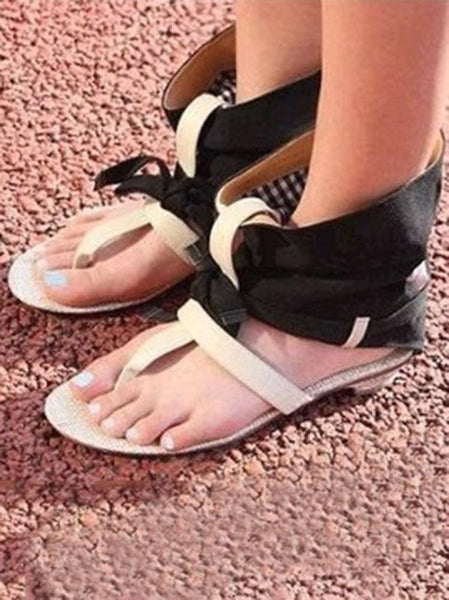 Summer Open Toe Bandage Flat Sandals Shoes