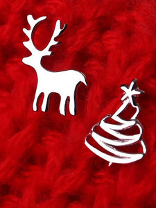 Cute Deer Christmas Tree Sliver Color Stud Earrings