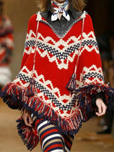 Load image into Gallery viewer, Oversized Folk Style Tassels Red Jacquard Christmas Cloak