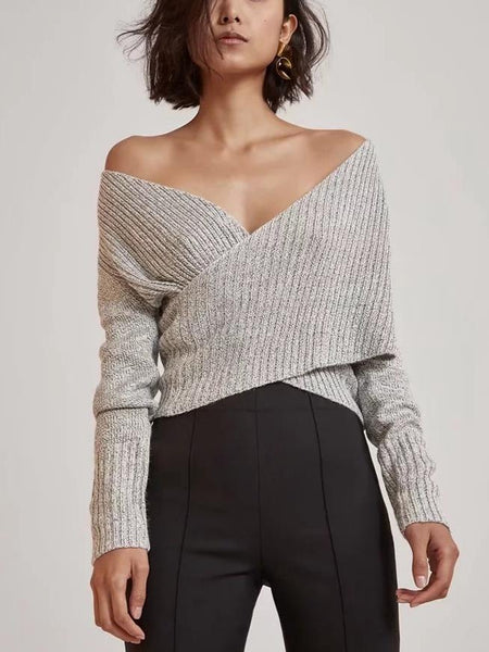 Autumn Sexy Cross V-Neck Sweater