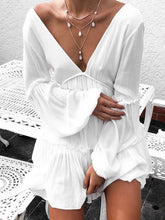 Load image into Gallery viewer, White Long Sleeve V Neck Beach Mini Dress