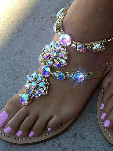 Summer Rhinestone Flat Heel Sandals Shoes