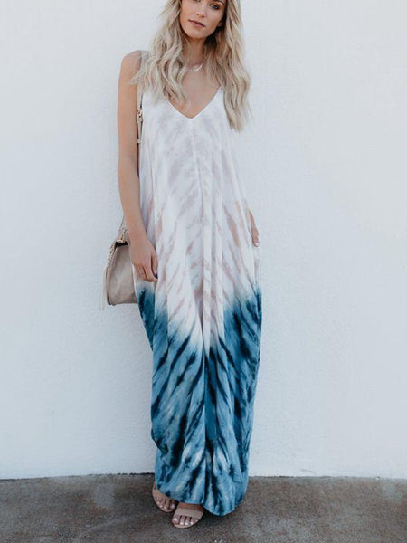 Bohemian Print V-Neck Sling Backless Maxi Dress