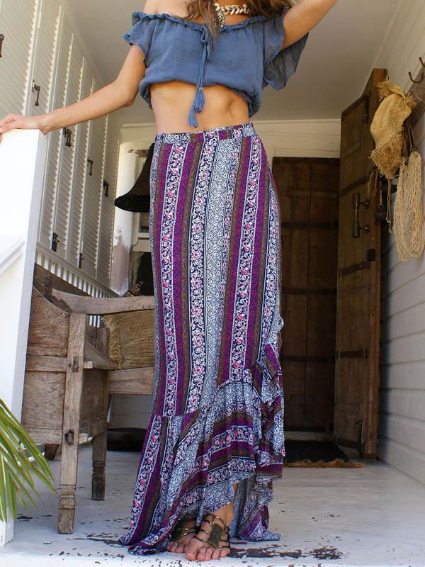 Bohemia High Waist Side Split Maxi Bust Skirt